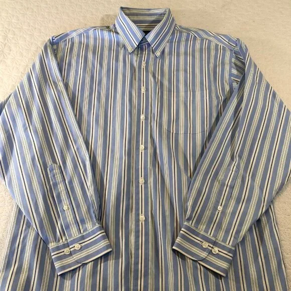 Brooks Brothers 1818 Mens Size Large Non-Iron Shirt 100% Cotton Blue Stripe - Picture 9 of 9